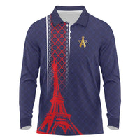 Custom Midnight Navy Football Long Sleeve Polo Shirt Paris Architectural Heritage Style - Wonder Print Shop