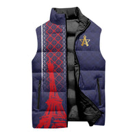 Custom Midnight Navy Football Sleeveless Puffer Jacket Paris Architectural Heritage Style - Wonder Print Shop