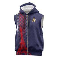 Custom Midnight Navy Football Sleeveless Zip Hoodie Paris Architectural Heritage Style - Wonder Print Shop