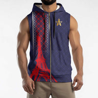 Custom Midnight Navy Football Sleeveless Zip Hoodie Paris Architectural Heritage Style - Wonder Print Shop