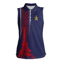 Custom Midnight Navy Football Women Sleeveless Polo Shirt Paris Architectural Heritage Style - Wonder Print Shop