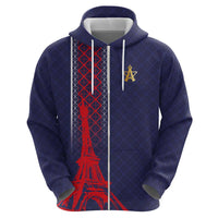 Custom Midnight Navy Football Zip Hoodie Paris Architectural Heritage Style - Wonder Print Shop