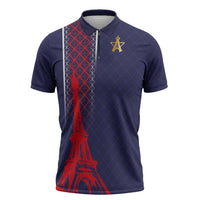Custom Midnight Navy Football Zipper Polo Shirt Paris Architectural Heritage Style - Wonder Print Shop