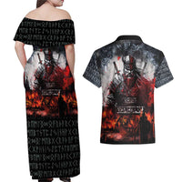 Viking Valhalla Couples Matching Off Shoulder Maxi Dress and Hawaiian Shirt Norseman and Burning Battlefield - Wonder Print Shop