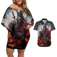 Viking Valhalla Couples Matching Off Shoulder Short Dress and Hawaiian Shirt Norseman and Burning Battlefield - Wonder Print Shop