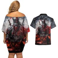 Viking Valhalla Couples Matching Off Shoulder Short Dress and Hawaiian Shirt Norseman and Burning Battlefield - Wonder Print Shop