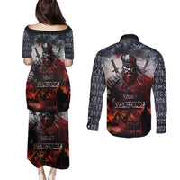 Viking Valhalla Couples Matching Puletasi and Long Sleeve Button Shirt Norseman and Burning Battlefield - Wonder Print Shop