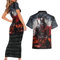 Viking Valhalla Couples Matching Short Sleeve Bodycon Dress and Hawaiian Shirt Norseman and Burning Battlefield - Wonder Print Shop