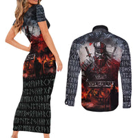 Viking Valhalla Couples Matching Short Sleeve Bodycon Dress and Long Sleeve Button Shirt Norseman and Burning Battlefield - Wonder Print Shop