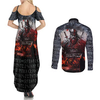 Viking Valhalla Couples Matching Summer Maxi Dress and Long Sleeve Button Shirt Norseman and Burning Battlefield - Wonder Print Shop