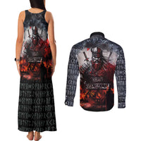 Viking Valhalla Couples Matching Tank Maxi Dress and Long Sleeve Button Shirt Norseman and Burning Battlefield - Wonder Print Shop