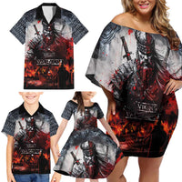 Viking Valhalla Family Matching Off Shoulder Short Dress and Hawaiian Shirt Norseman and Burning Battlefield - Wonder Print Shop