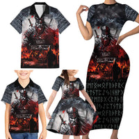 Viking Valhalla Family Matching Short Sleeve Bodycon Dress and Hawaiian Shirt Norseman and Burning Battlefield - Wonder Print Shop