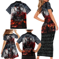 Viking Valhalla Family Matching Short Sleeve Bodycon Dress and Hawaiian Shirt Norseman and Burning Battlefield - Wonder Print Shop