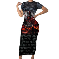 Viking Valhalla Family Matching Short Sleeve Bodycon Dress and Hawaiian Shirt Norseman and Burning Battlefield - Wonder Print Shop