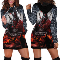 Viking Valhalla Hoodie Dress Norseman and Burning Battlefield - Wonder Print Shop