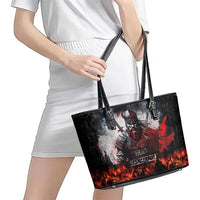 Viking Valhalla Leather Tote Bag Norseman and Burning Battlefield - Wonder Print Shop