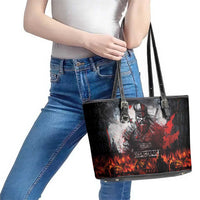 Viking Valhalla Leather Tote Bag Norseman and Burning Battlefield - Wonder Print Shop