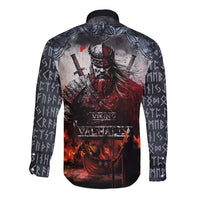 Viking Valhalla Long Sleeve Button Shirt Norseman and Burning Battlefield - Wonder Print Shop