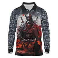 Viking Valhalla Long Sleeve Polo Shirt Norseman and Burning Battlefield - Wonder Print Shop