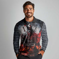 Viking Valhalla Long Sleeve Polo Shirt Norseman and Burning Battlefield - Wonder Print Shop