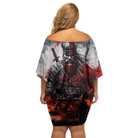 Viking Valhalla Off Shoulder Short Dress Norseman and Burning Battlefield - Wonder Print Shop