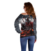 Viking Valhalla Off Shoulder Sweater Norseman and Burning Battlefield - Wonder Print Shop
