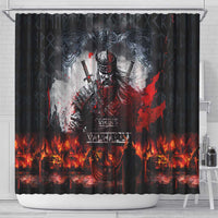 Viking Valhalla Shower Curtain Norseman and Burning Battlefield - Wonder Print Shop