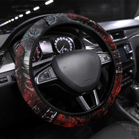 Viking Valhalla Steering Wheel Cover Norseman and Burning Battlefield - Wonder Print Shop