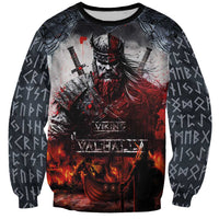 Viking Valhalla Sweatshirt Norseman and Burning Battlefield - Wonder Print Shop