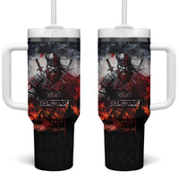 Viking Valhalla Tumbler With Handle Norseman and Burning Battlefield - Wonder Print Shop