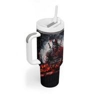 Viking Valhalla Tumbler With Handle Norseman and Burning Battlefield - Wonder Print Shop