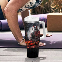 Viking Valhalla Tumbler With Handle Norseman and Burning Battlefield - Wonder Print Shop