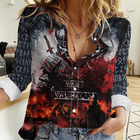 Viking Valhalla Women Casual Shirt Norseman and Burning Battlefield - Wonder Print Shop