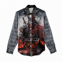 Viking Valhalla Women Casual Shirt Norseman and Burning Battlefield - Wonder Print Shop