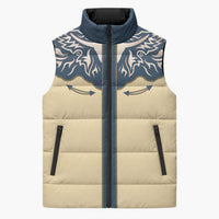 Vintage Western Yoke Shirt Ornament Style Sleeveless Puffer Jacket - Wonder Print Shop