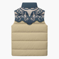 Vintage Western Yoke Shirt Ornament Style Sleeveless Puffer Jacket - Wonder Print Shop