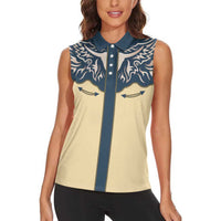 Vintage Western Yoke Shirt Ornament Style Women Sleeveless Polo Shirt - Wonder Print Shop
