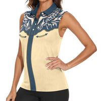Vintage Western Yoke Shirt Ornament Style Women Sleeveless Polo Shirt - Wonder Print Shop