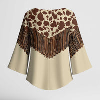 Vintage Western Cow Yoke Shirt Fringe Style Kimono Sleeve Blouse - Wonder Print Shop