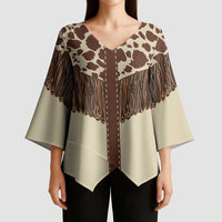 Vintage Western Cow Yoke Shirt Fringe Style Kimono Sleeve Blouse - Wonder Print Shop