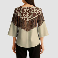 Vintage Western Cow Yoke Shirt Fringe Style Kimono Sleeve Blouse - Wonder Print Shop