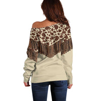 Vintage Western Cow Yoke Shirt Fringe Style Off Shoulder Sweater - Wonder Print Shop