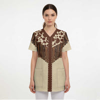 Vintage Western Cow Yoke Shirt Fringe Style Scrub Top - Wonder Print Shop