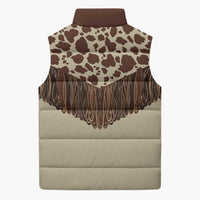 Vintage Western Cow Yoke Shirt Fringe Style Sleeveless Puffer Jacket - Wonder Print Shop