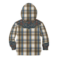 Vintage Western Flowers Yoke Shirt Style Kid Hoodie Gingham - Wonder Print Shop