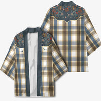 Vintage Western Flowers Yoke Shirt Style Kimono Gingham - Wonder Print Shop