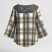 Vintage Western Flowers Yoke Shirt Style Kimono Sleeve Blouse Gingham - Wonder Print Shop