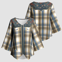 Vintage Western Flowers Yoke Shirt Style Kimono Sleeve Blouse Gingham - Wonder Print Shop