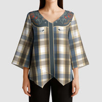 Vintage Western Flowers Yoke Shirt Style Kimono Sleeve Blouse Gingham - Wonder Print Shop